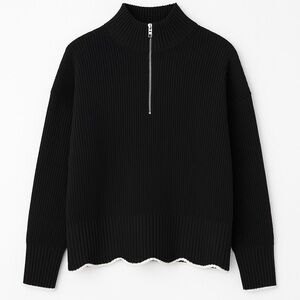 Varley Black Cowl Neck Sweater with Ribbed Texture